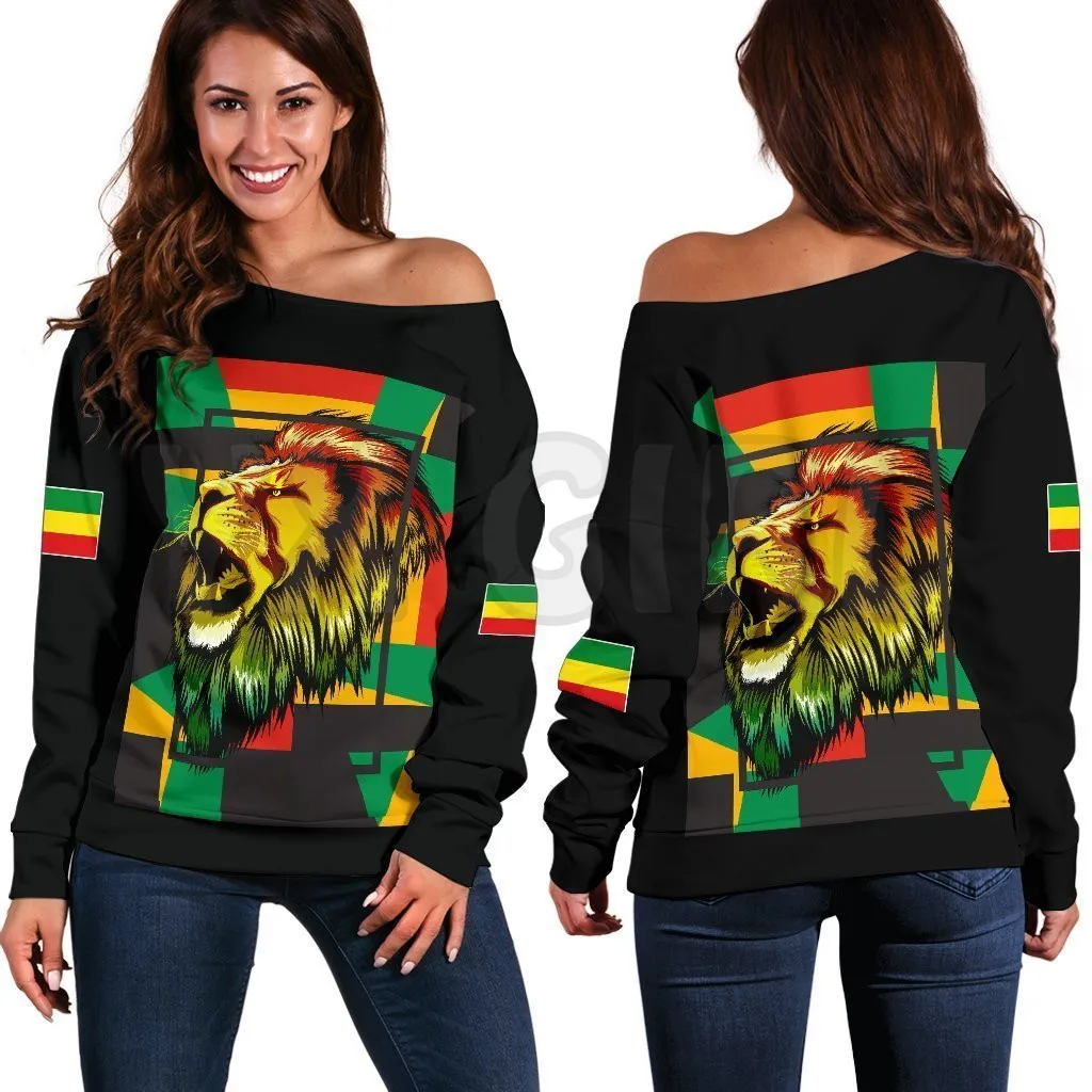 YX GIRL Greek Life Ethiopia Ethiopia Lion Abstrato Black  3D Printed Novelty Women Casual Long Sleeve Sweater Pullover