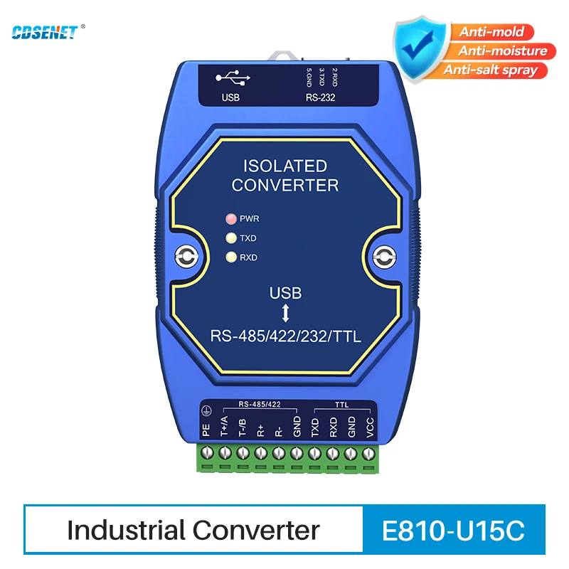 Konwerter przemysłowy USB na RS485 RS422 RS232 TTL CDSENET E810-U15C izolacja sygnału mocy CH340 typ-C 3.5V/5V TTL