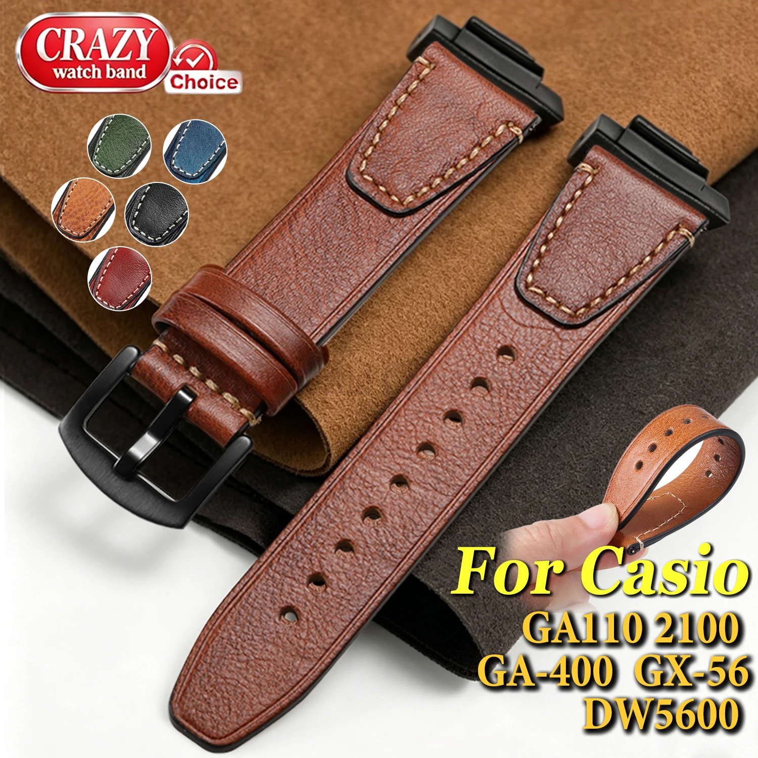 16 mm Leder-Uhrenarmband für GA110 2100 DW5600 GA-400 GX-56 Sportgürtel Herren-Armband, Ersatzzubehör
