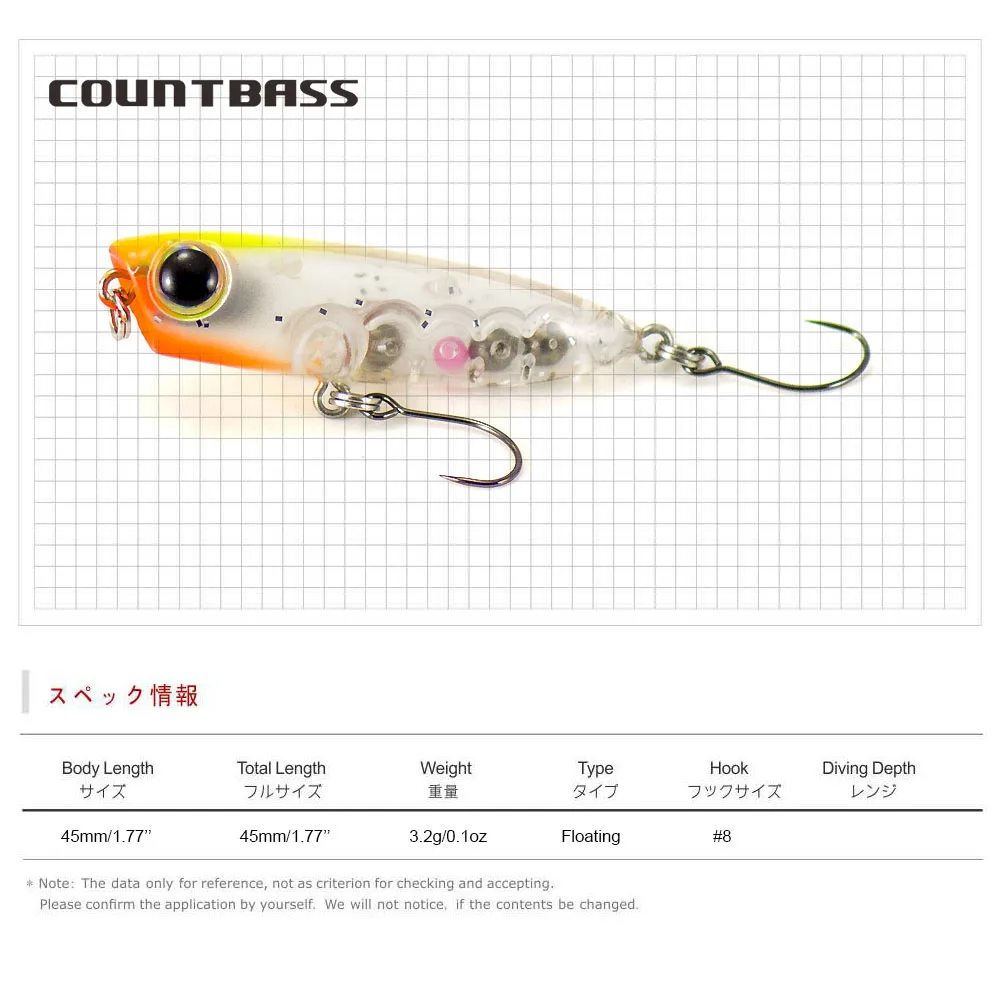 COUNTBASS 45mm 1-3/4" 3,2g 1/8 oz. Schwimmender Popper-Köder, Wobbler Topwater Angler's Fishing Lures La Peche Au Leurre Hardbaits – Detail 5