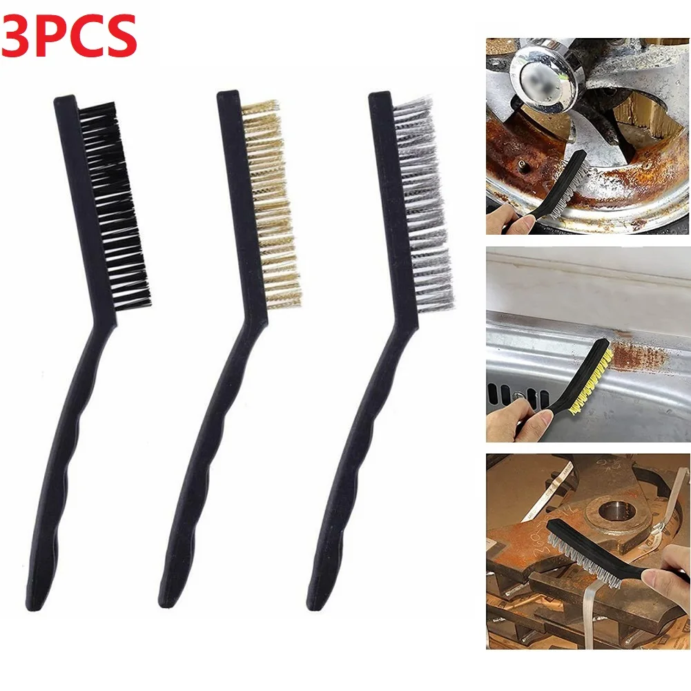 3 Pcs Mini Wire Brushes Brass Nylon Stainless Steel Brushes 215mm Rust Remover Cleaning Polishing Brush Hand Manual Tools