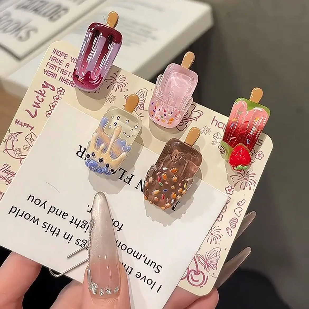 

5PCS Mini Ice Cream Hair Clips Cute Funky Popsicle Hair Grips for Bangs Cartoon Ins Style High Aesthetic