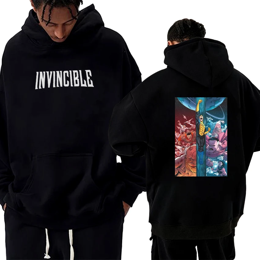 

2025 New in invincible harajuku Cartoon Double Sided printed Hoodies Unisex vintage Casual pullover Men women Fleece Sweatshirt