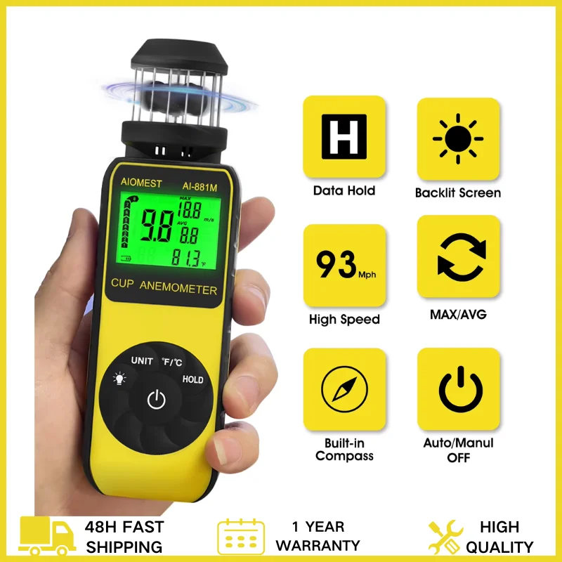 

Digital Anemometer Wind Meter- Handheld Anemometer Update Wind Meter with 360°Rotation for Measuring Wind Speed, BT-881M