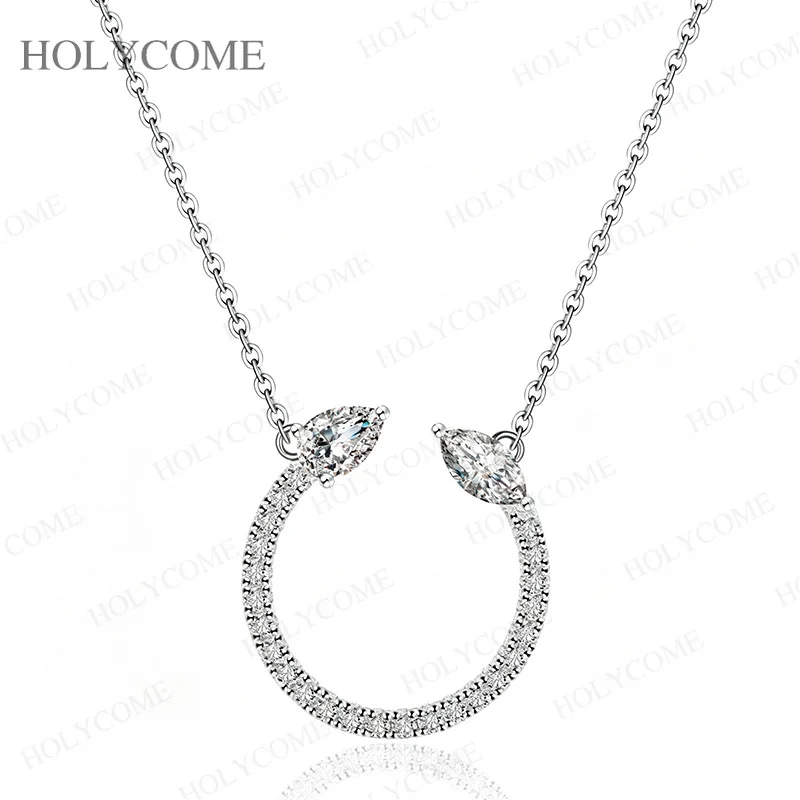 S925 Sterling Silber Moissanit Halbkreis-Halskette für Damen, Trendiger Marquise- und Tropfenschliff-Anhänger, Modisches Geschenk, Partyschmuck – Detail 5