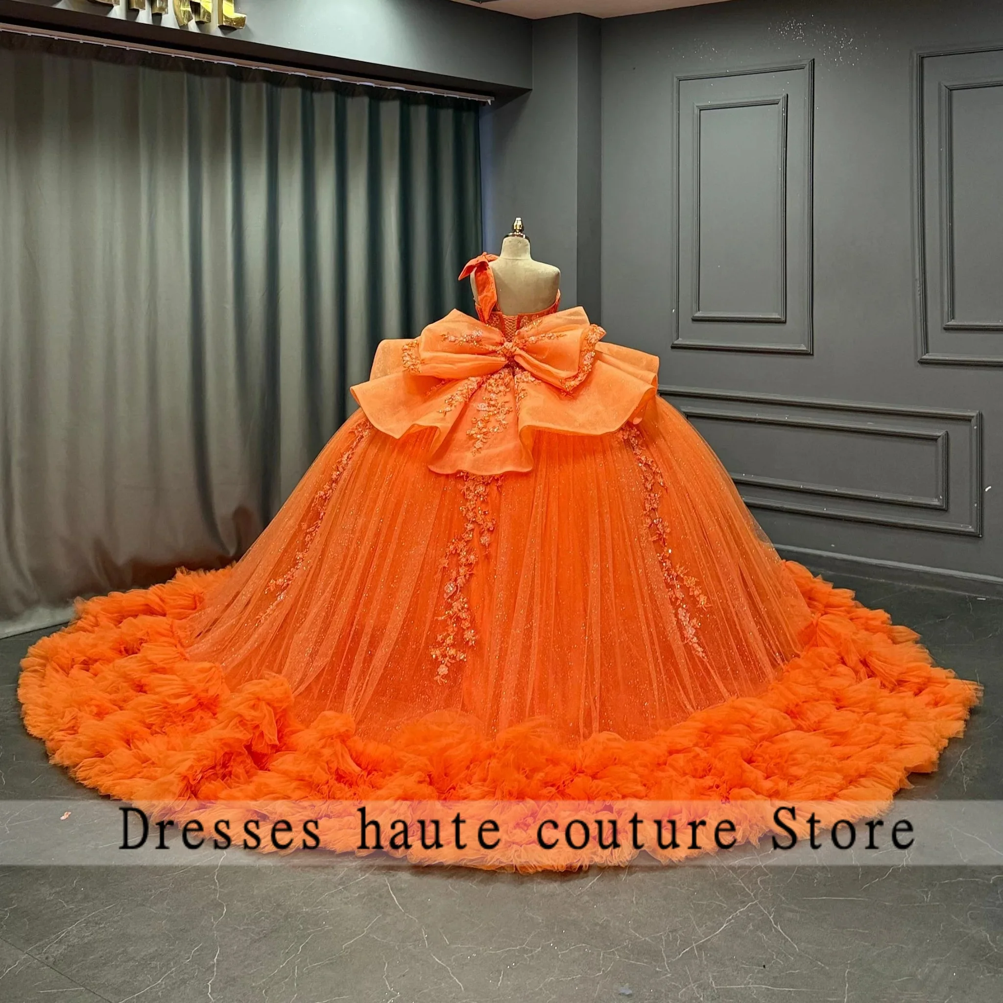 Orange One Shoulder Layered Tulle Ball Gown Quinceanera Dresses Vestidos De Fiesta Vestidos De 15 Quinceaneras Customized image 2