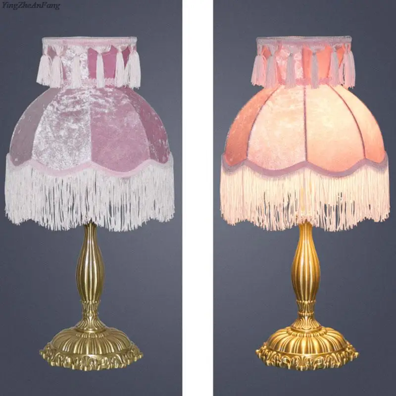 Victorian Style Retro Pink Green Velvet Lampshade Luxury Beads Tassel Lamp Shade For Table Floor Lamps Home Boutique Art Decor