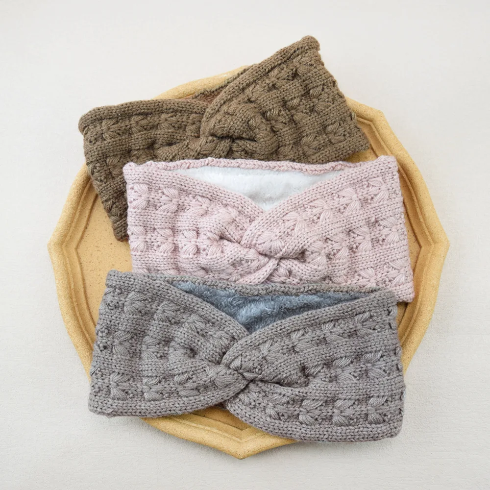 

Autumn Winter Cross Knit Headband Crochet Turban Knitted Ear Warmer with Velvet Lining Ear Muffs Cold Weather Stocking Stuffers