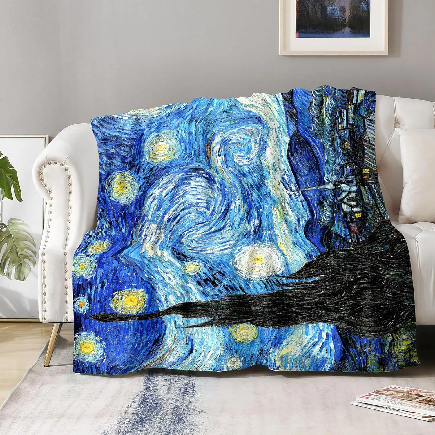 The Starry Night By Vincent Van Gogh Blanket Country Art Print Gifts for Women Men Kids Dad Throw Lightweight Fleece Cozy Fuzzy