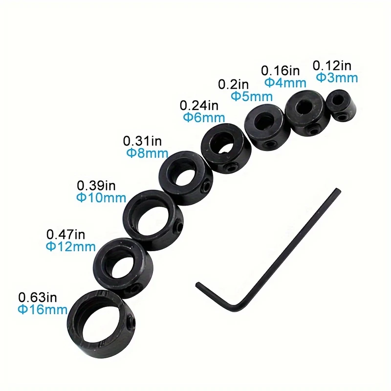 7/8pcs Precision Drill Limit Rings with Small Wrench Positioning Ring Tool Accessories Depth Fixing Ring Woodworking Tool