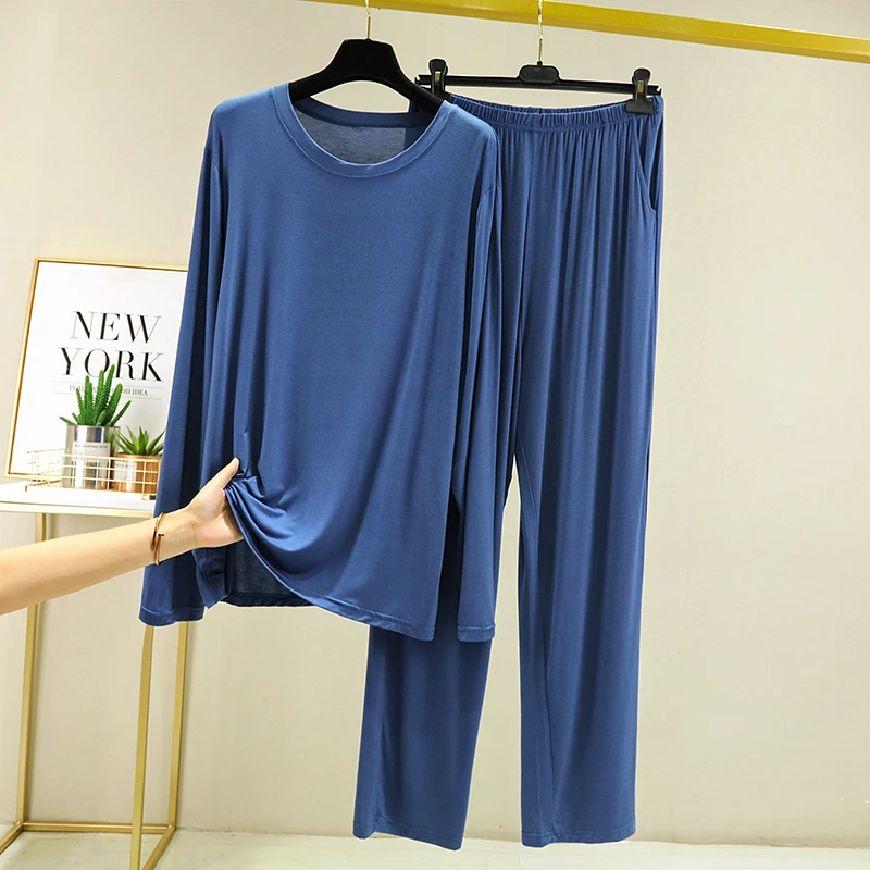 Men's Modal Thin Sleepwear Set Long Sleeve Loose Home Clothes Casual Sports Two-piece Set Comfortable Breathable Nightwear