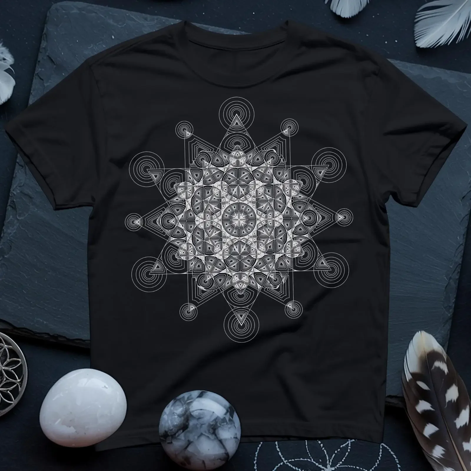Celestial Star Mosaic T Shirt Sacred Geometry Spiritual Art vintage Washed Unisex Versatile graphic Slightly Casual