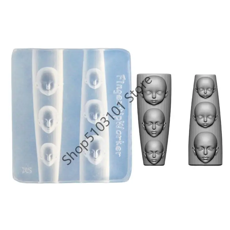 DIY Cute Small Doll Face Shaped Manicure Patterns Mould Handmade Women Nail Decoration Silicone Mold Nail Art Template Tool