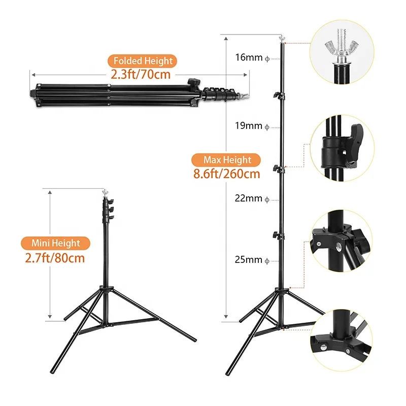 Photography Background Bracket 2/2.6/2.8 * 2/3m Aluminum Alloy Thick and Extendable Support Bracket Set, Portable Handbag