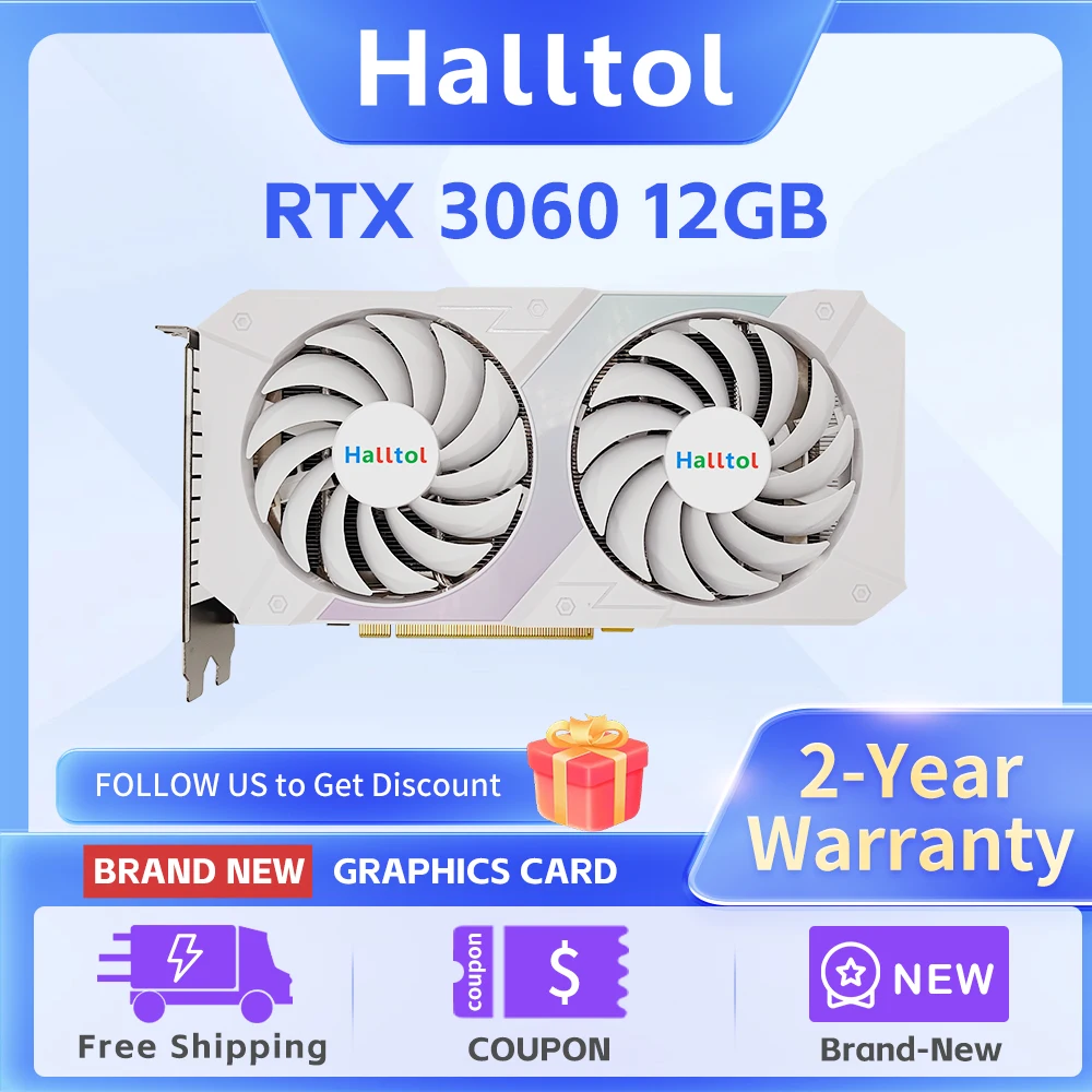 Halltol-tarjeta gráfica RTX 3060 para videojuegos, 12GB, NVIDIA GeForce RTX3060 GDDR6, tarjeta de vídeo GPU de escritorio de 192 bits para PC