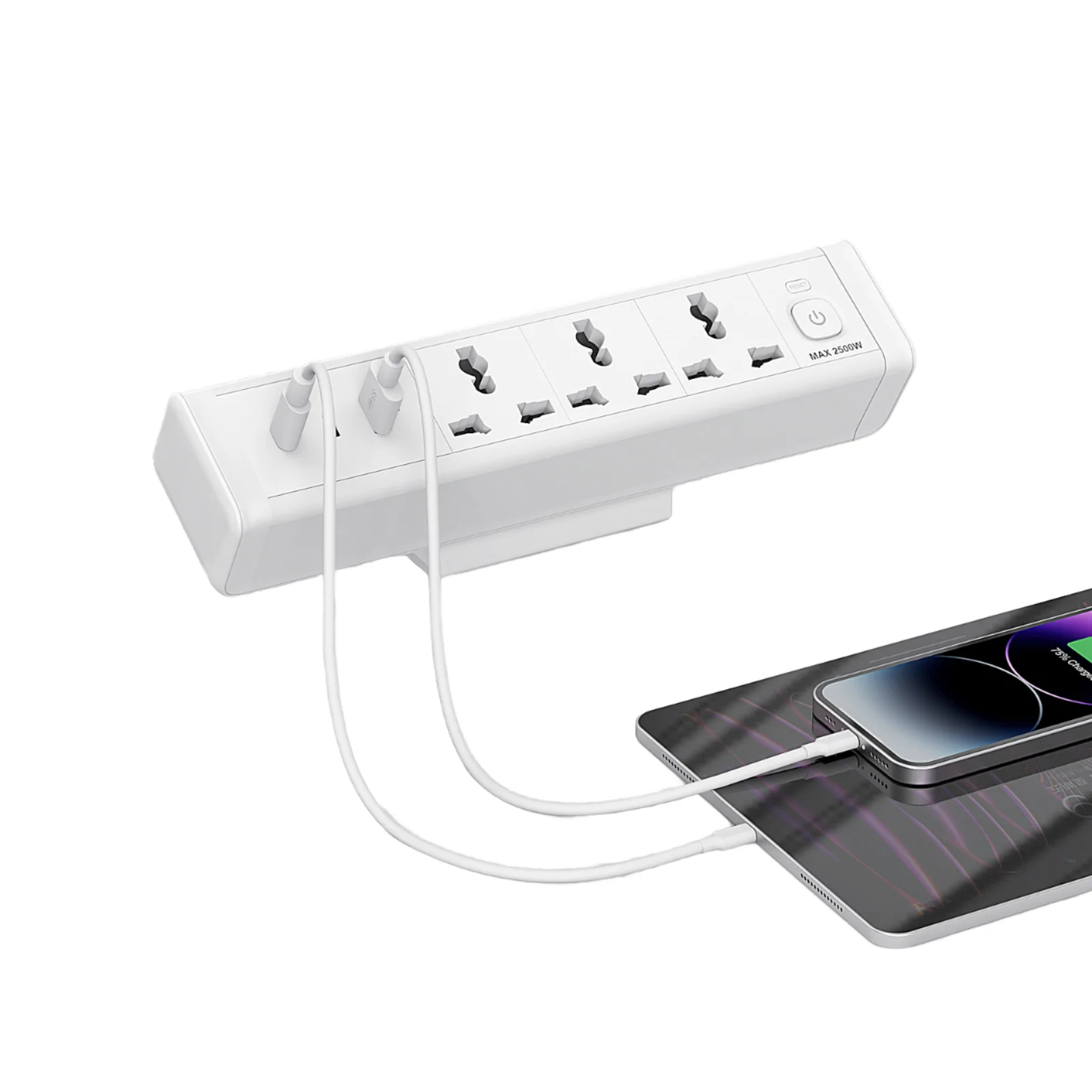 Customized White Color Official Aluminum Socket Power Distribution Unit PDU UK Cat6 Data Port USB A+C 20W