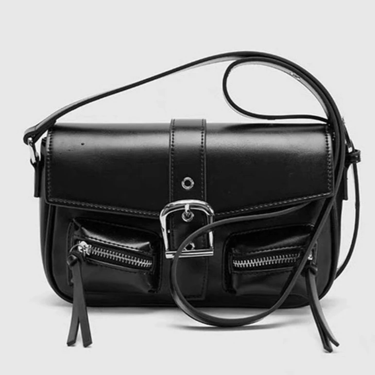 

Японская сумка-мессенджер Y2K с металлической пряжкой, черная, из искусственной кожи, большая вместимость, с множеством карманов, женская сумка через плечо, кошелек, кроссбоди