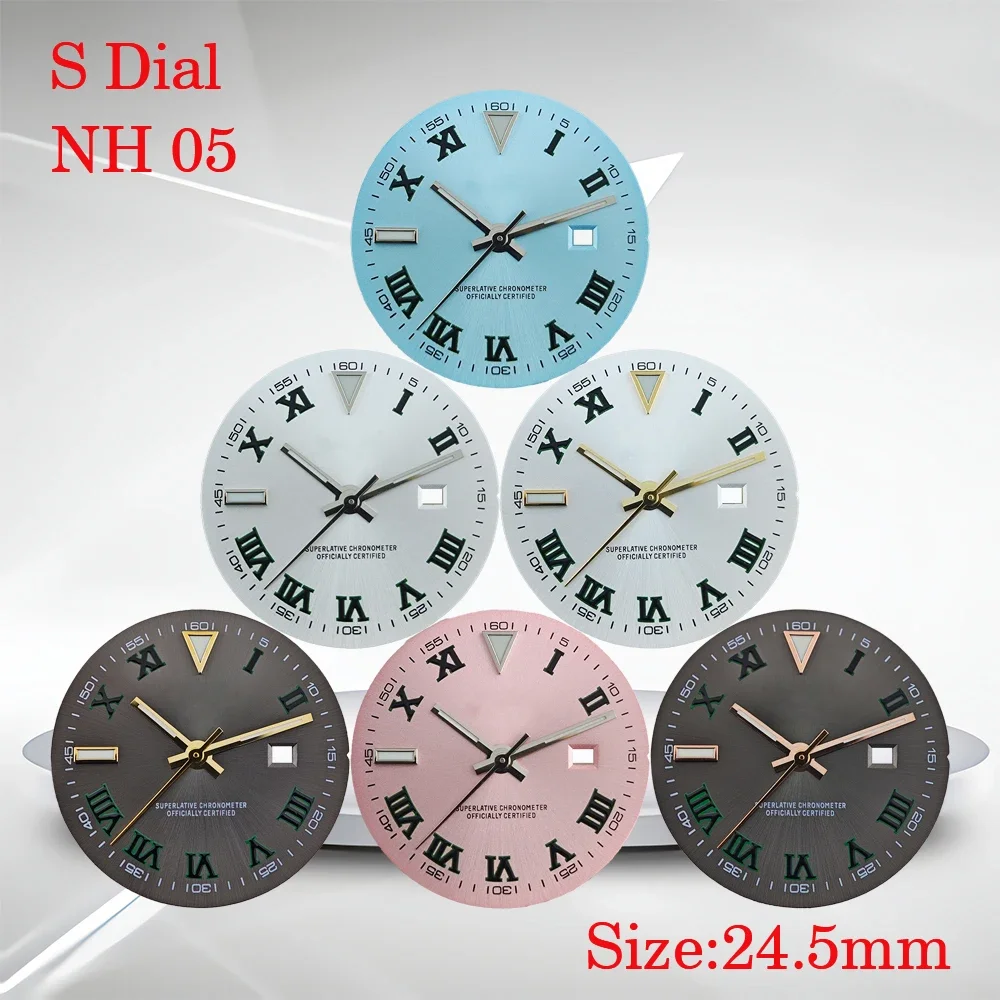 NH05 Dial  24.5mm Wimbledon Style Roman Numeral S Dial with Green Light, Suitable for NH05 Movement Dial Accessories