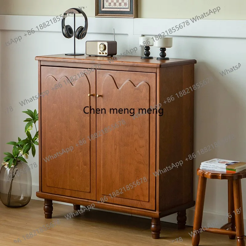 

American North American Cherry Wood Retro Shoe Cabinet Household Medieval Storage Door Locker Solid Wood French