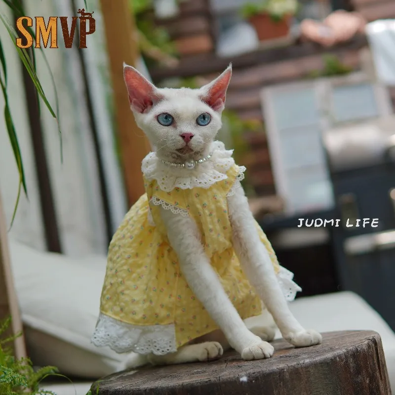 

German Shorthair Cat Summer Bubble Cotton Yellow Floral Puffy Lace Heml's Dress Cats Clothes Kawaii Clothes