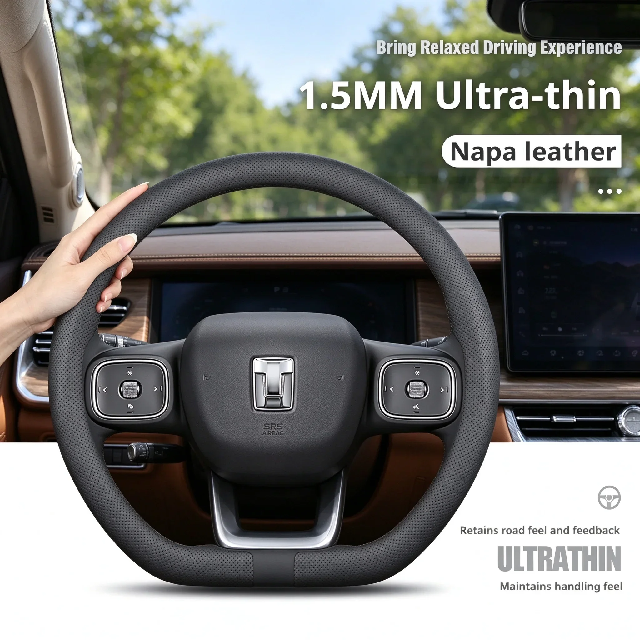 1.5MM Ultra Thin Leather Car Steering Wheel Cover for Tank 300 400 Hi4-T Tank 500 Tank 700 2022-2026 Auto Interior Accessories