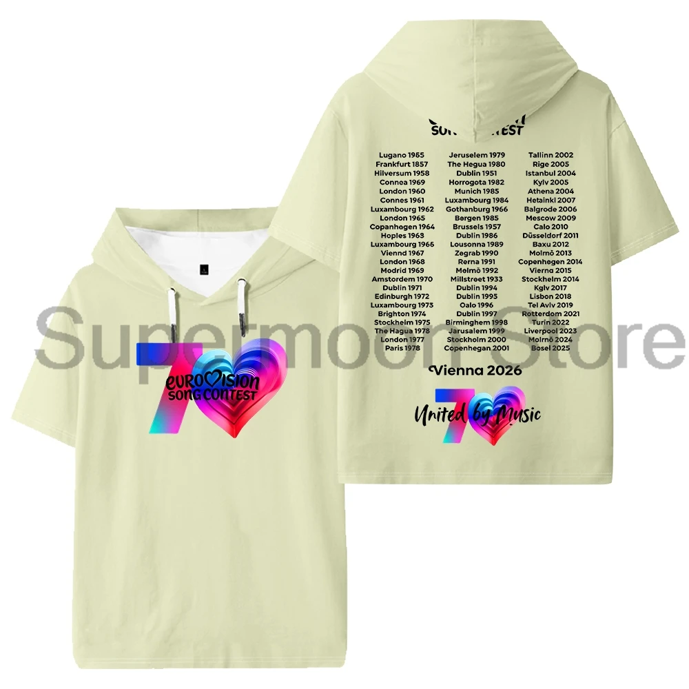 Eurovision Song Contest Vienna 2026 Merch Hooded T-shirt Unisex Short Sleeve Tee Women Men Outdoor Streetwear Tops