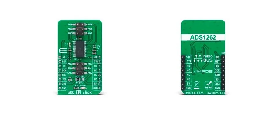 MIKROE-4743 ADC 13 Click ADS1262 24bit ADC Module mikroBUS Evaluation Board