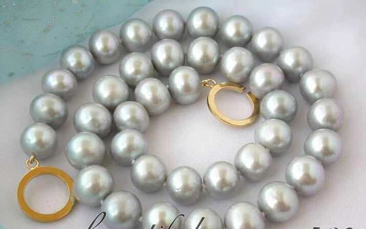 

great 17" 9-10mm round gray freshwater pearl necklace 14KGP