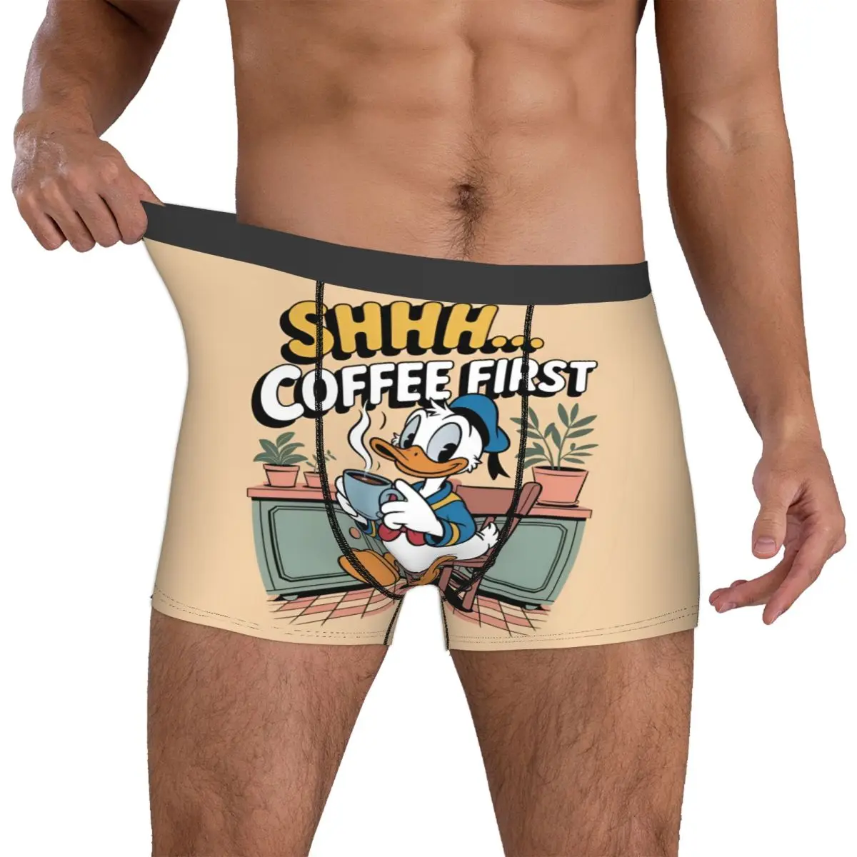 

Custom Donaldes Anime Duckes Boxers Shorts Men Shhh Coffee First Briefs Underwear Fashion Underpants