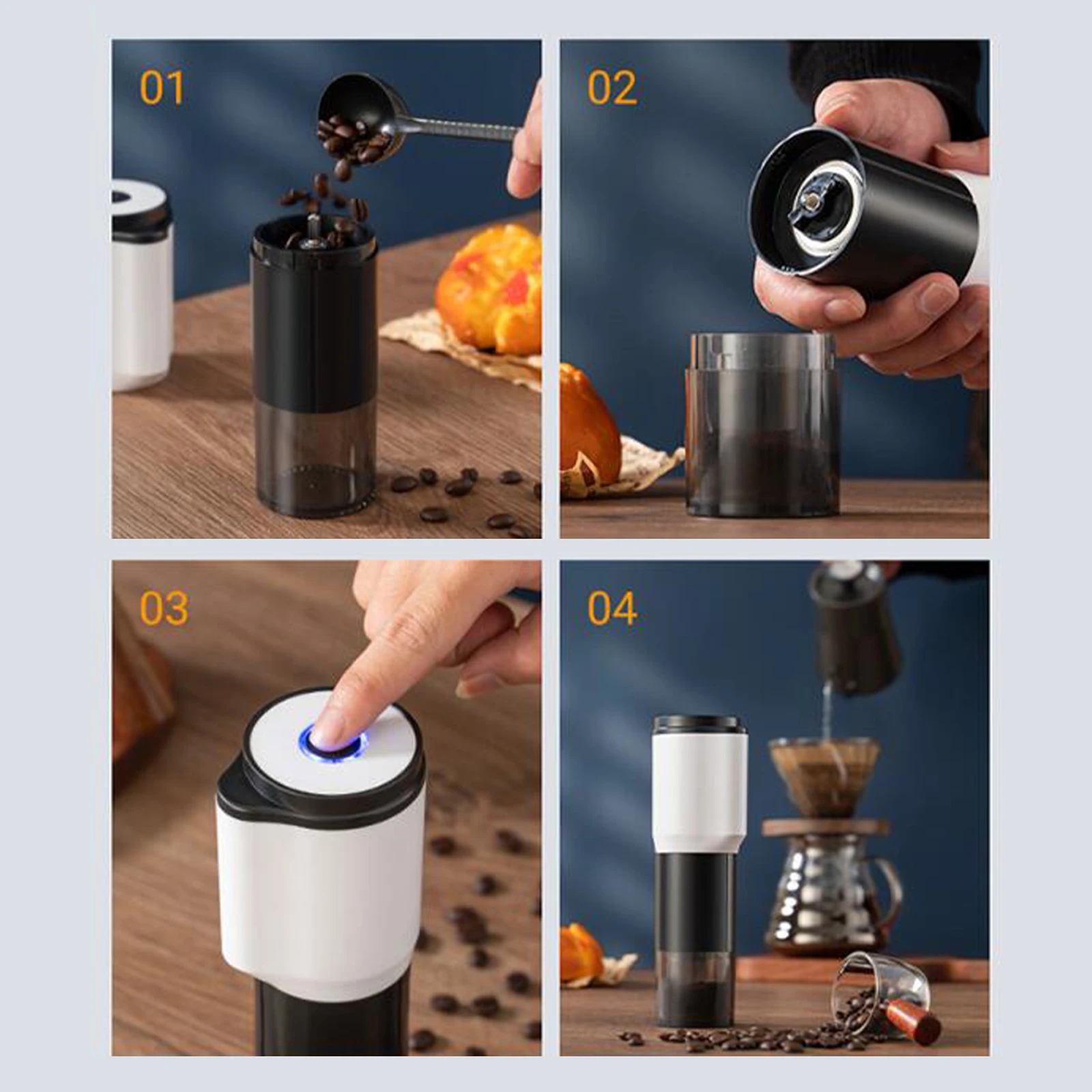 Portable Coffee Bean Grinder Removable Adjustable Coarseness USB Spice Grinder for Coffee Lover Gift Home Kitchen Outdoor Office