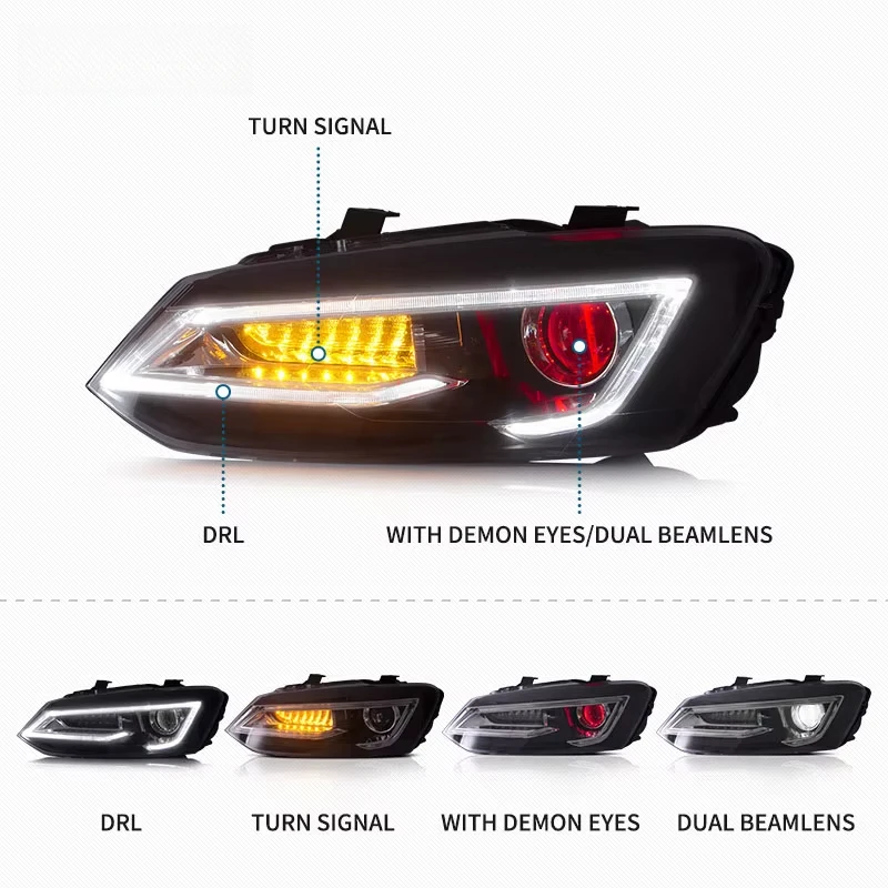 VLAND Manufacturer Full LED Headlights With Moving Signal+DRL Headlamp 2011-2017 Head Light For VW Polo Vento mk5 Front Lamp