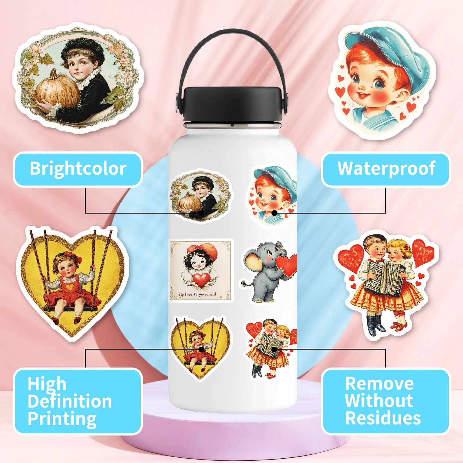 50 قطعة ملصقات حساب الكرتون الرجعية ملصقات لطيف الأمتعة الهاتف كوب ماء الكمبيوتر الديكور ملصقات ثابتة مقاومة للماء