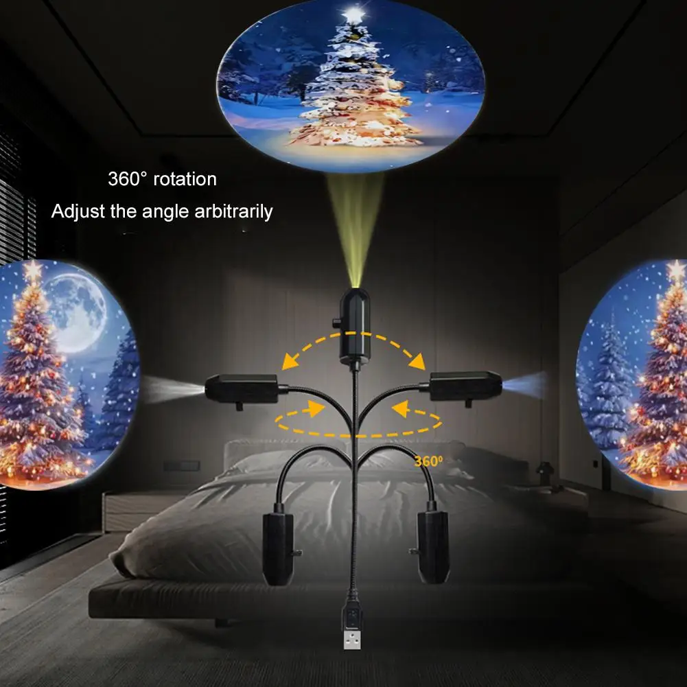 Christmas Projector Light With Xmas Tree 360° Rotatable USB-Powered LED Projector For Home Christmas Party Decoration Acces C6I8