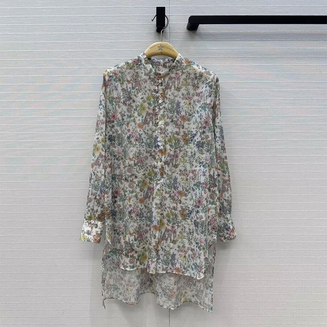 

2025 New Autumn Vintage Sweet Colorful Floral Print Butterfly Long Shirt Women O-neck Long Sleeve Loose Casual Blouse Tops