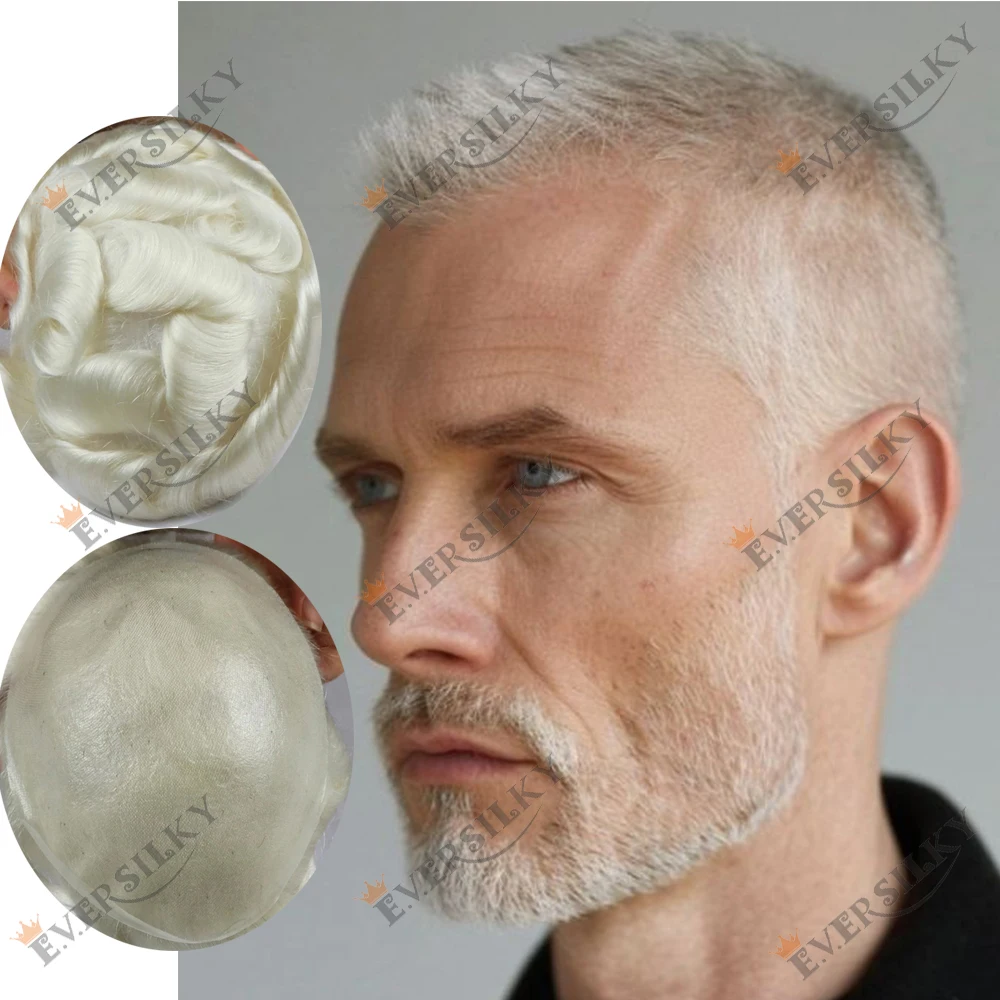 

Invisible Natural 80%Density Ultra Thin 0.02mm Grey 1B50 1B80 Men Toupee 60r# Blonde Human Hair Brown Hair System Capillary Pros