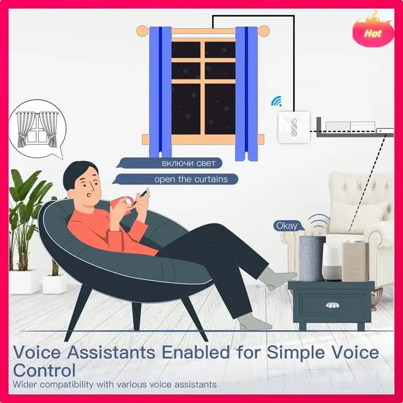 

ABYP Tuya Wifi RF433 2.5D Arc Curtain Switch Glass Touch Panel For Roller Blinds Shutters Switch Smart APP Wireless Alexa