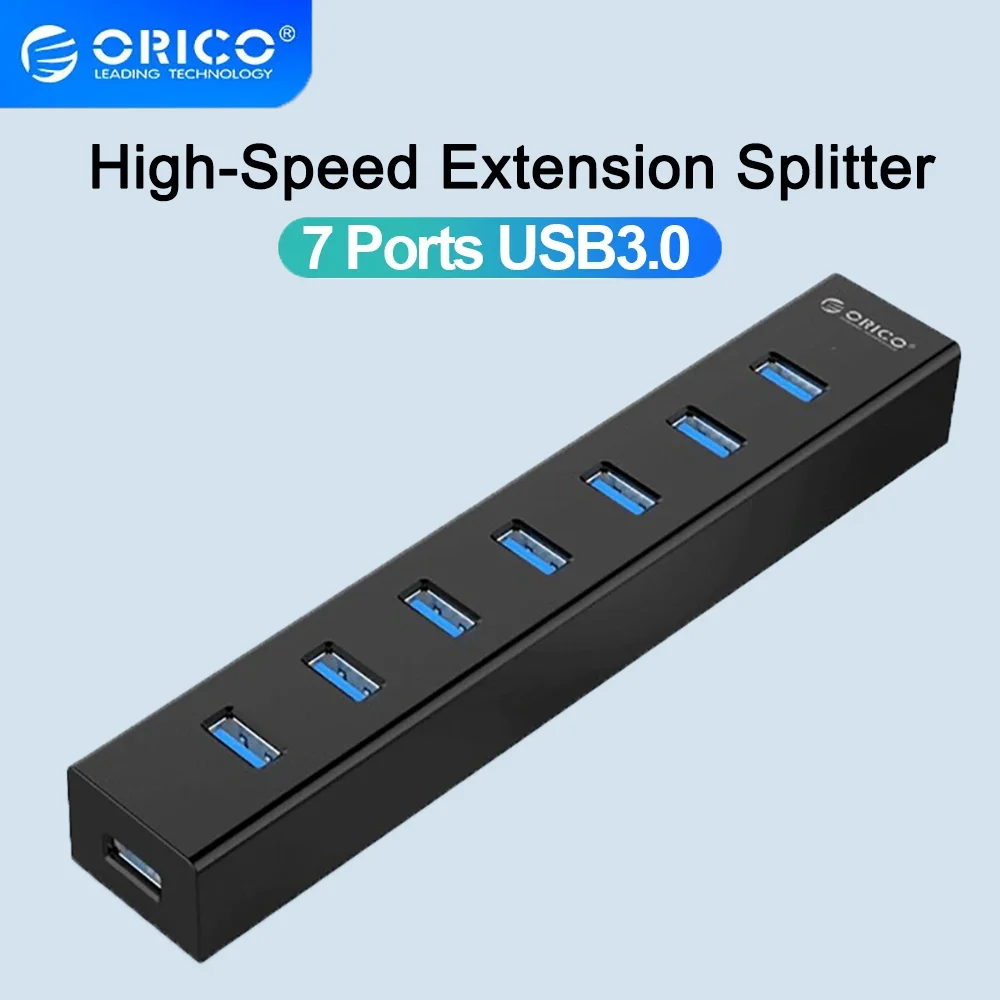 

ORICO 7 Port USB 3.0 HUB with 12V Power Adapter High-speed USB Splitter Adapter For Notebook Desktop PC Mac Laptop Accessories