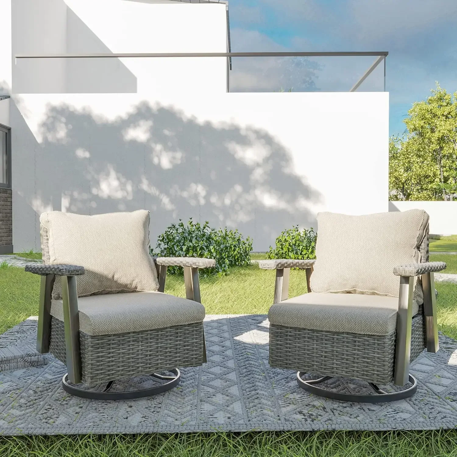 

Patio Chair Set OutdoorRocker Swivel Chair with Ergonomic Structure and Durable Fabric Cushion, Patio Wicker Dining Chair