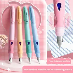 Replaceable Ink Sac Erasable Fountain Pen Built-In Eraser 0.38MM Tip Gel Pen Soft Grip Writing Drawing Tool School Office