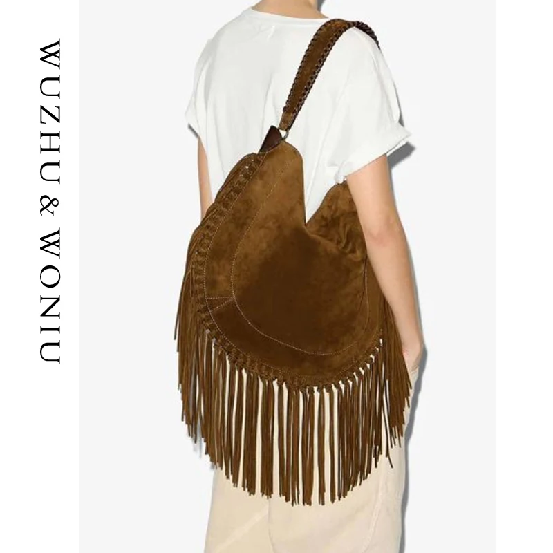 

Ретро-сумка через плечо с матовым покрытием и кисточками, модель 2025 года, новая женская сумка из мягкого полиэстера