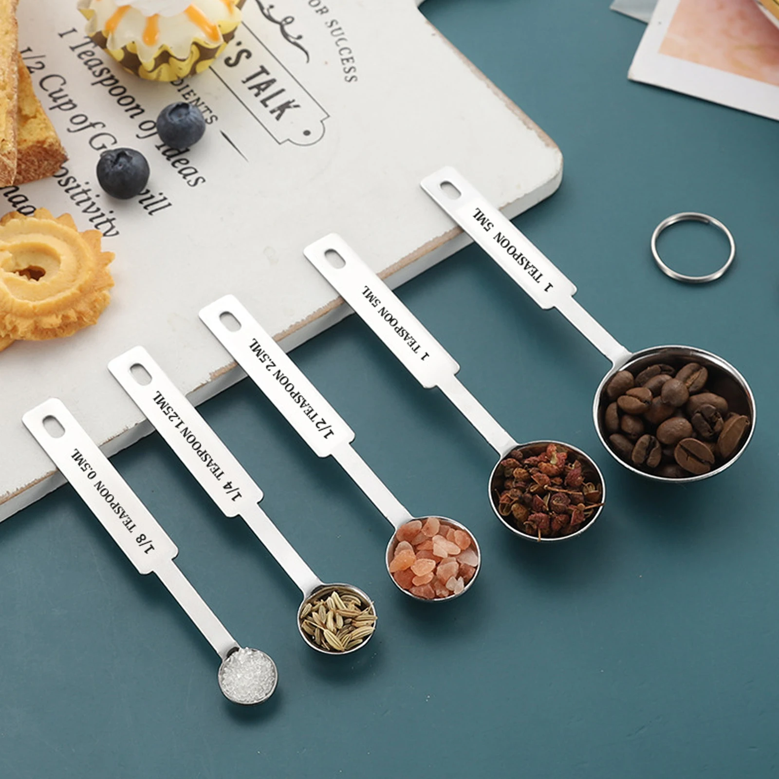 

5Pcs Stainless Steel Measuring Spoons Metal Set Accurate Scale Coffee Tea Sugar Measurement