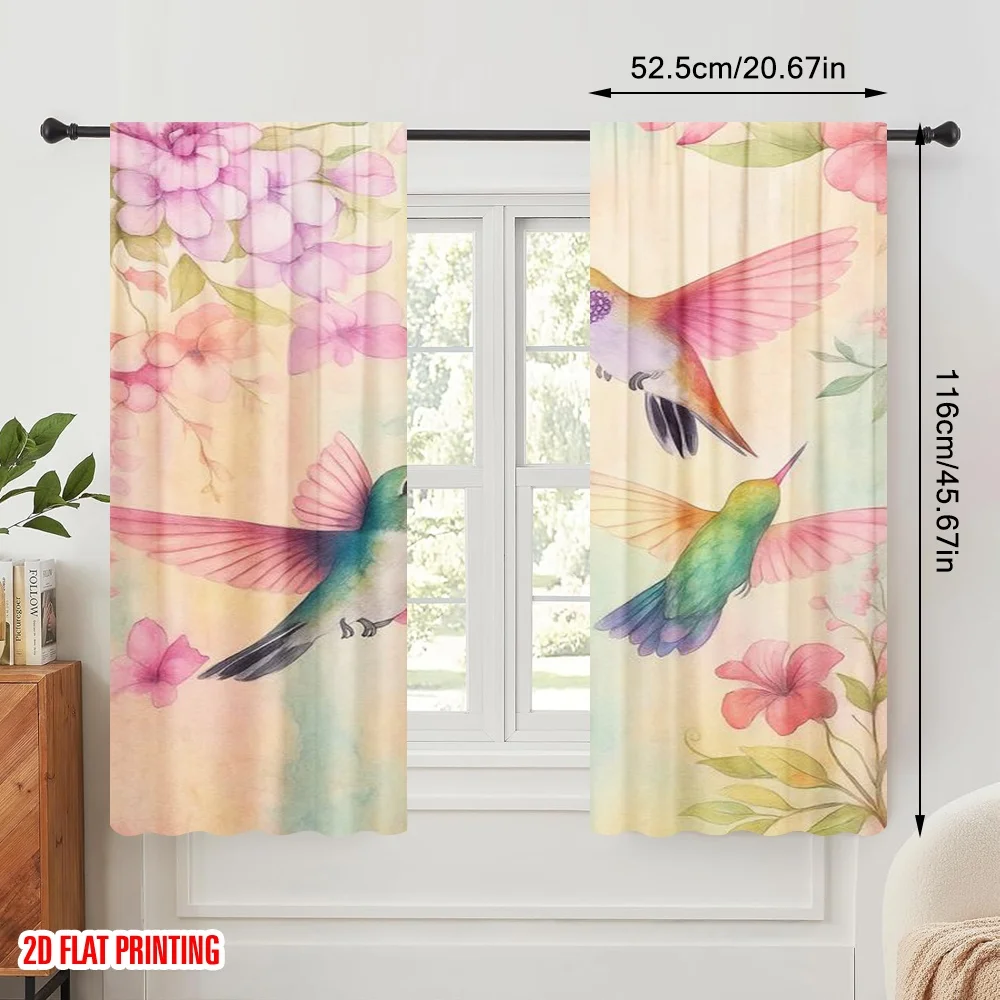 2pcs,2D plane printing Curtains&Window Treatment Hummingbird Harmony(1) Versatile 100% Polyester (without rod) Art Deco Festive