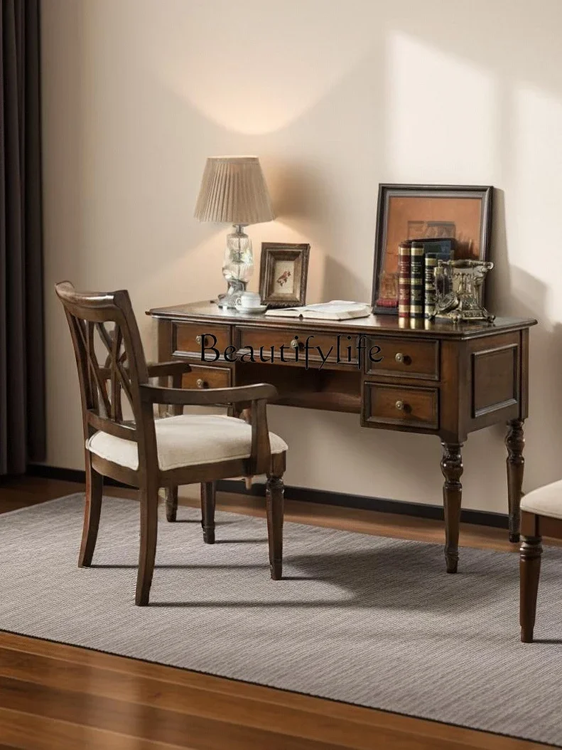 

S American Country Solid Wood Desk European Computer Desk Study Furniture Desk Chair