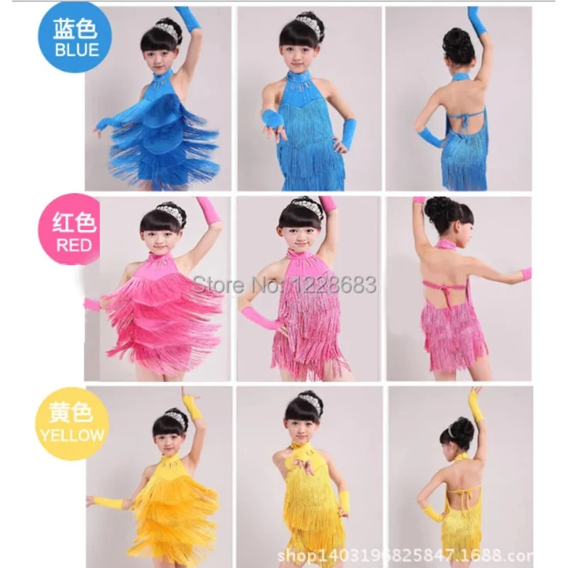 New 110cm-170cm Children Kids Fringe Ballroom Samba Dress Ballroom Tango Dresses Ballroom Dance Dress For Girls