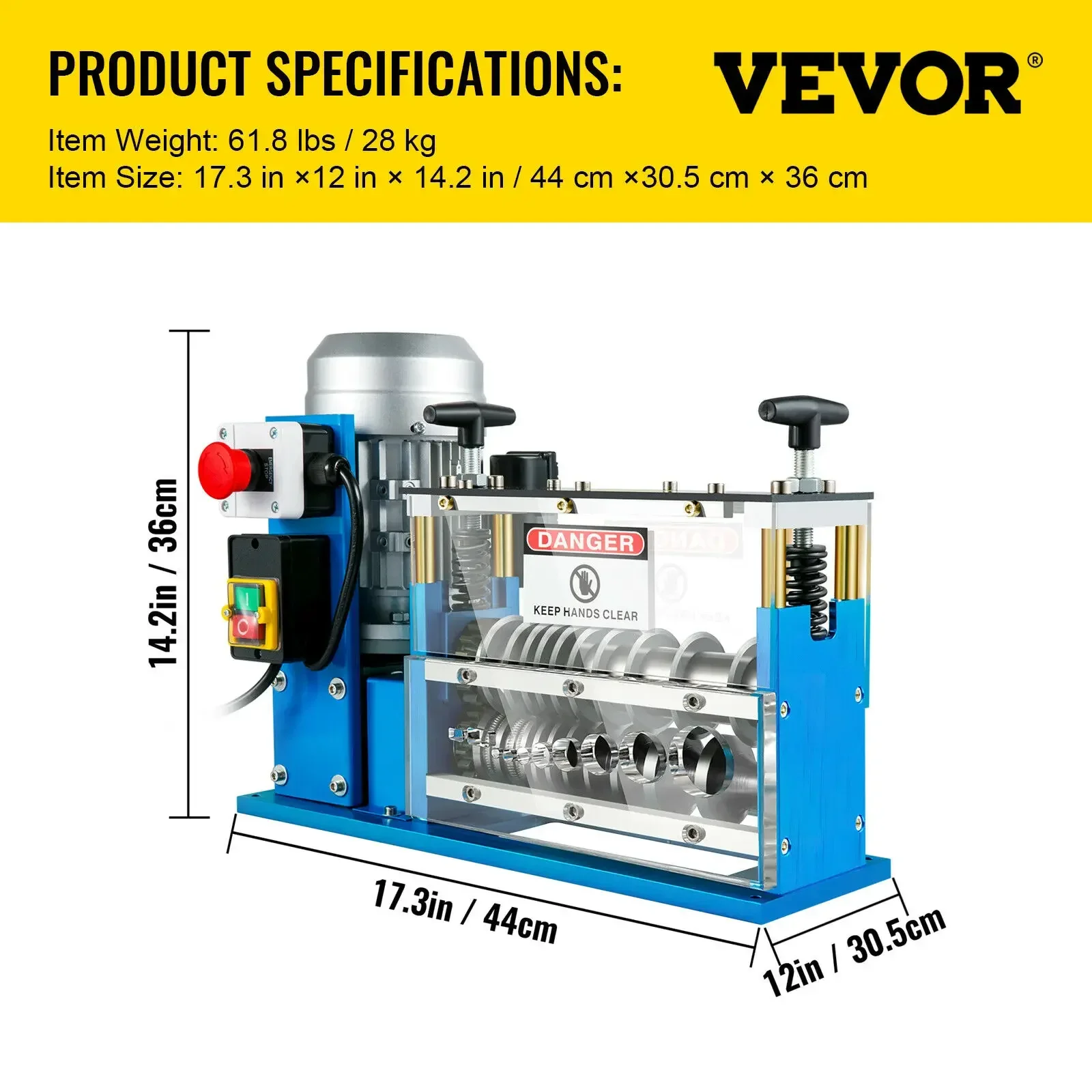 Electric Wire Stripping Machine W/ Blade 1.5mm-38mm Cable Stripper for Removing Plastic & Rubber from Wire, Copper Recycle