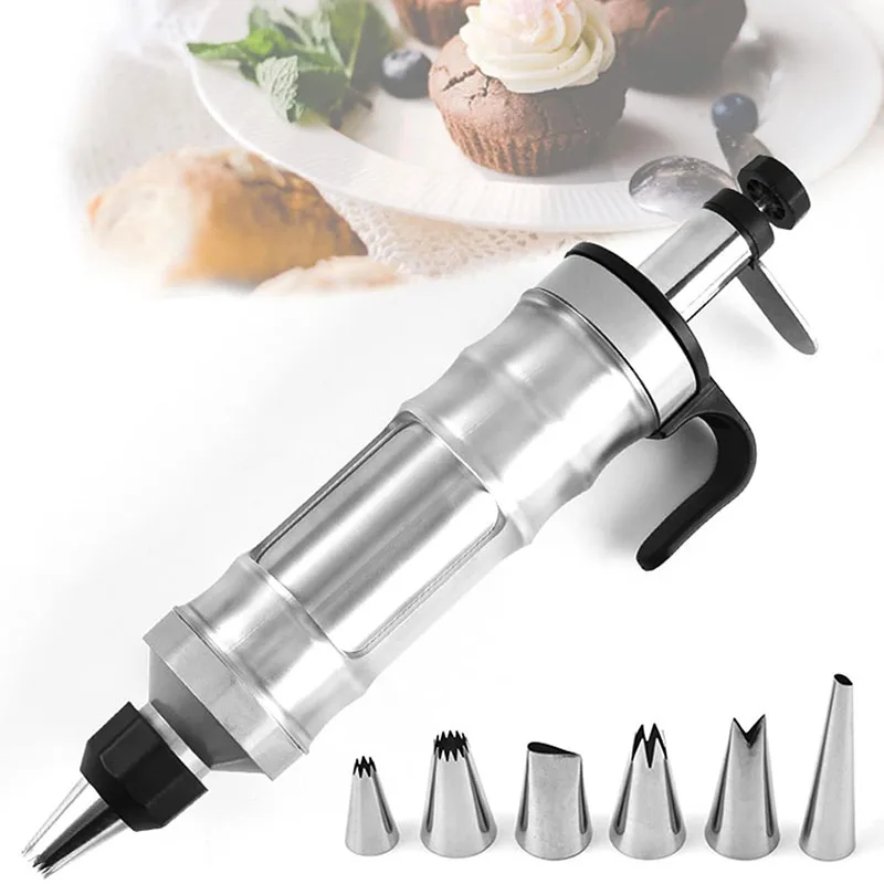 

Dessert Decorating Syringe Set, Icing Dispenser Cupcake Frosting Filling Injector with 6 Icing Nozzles, Cream Cookie Baking Tool