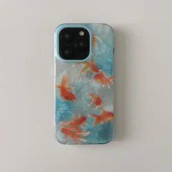 Auspicious INS Ripple Texture Lucky Goldfish Wysokiej jakości etui na iPhone'a 16 15 14 13 11 Pro Max Plus Back Cover dla 12 Pro Max