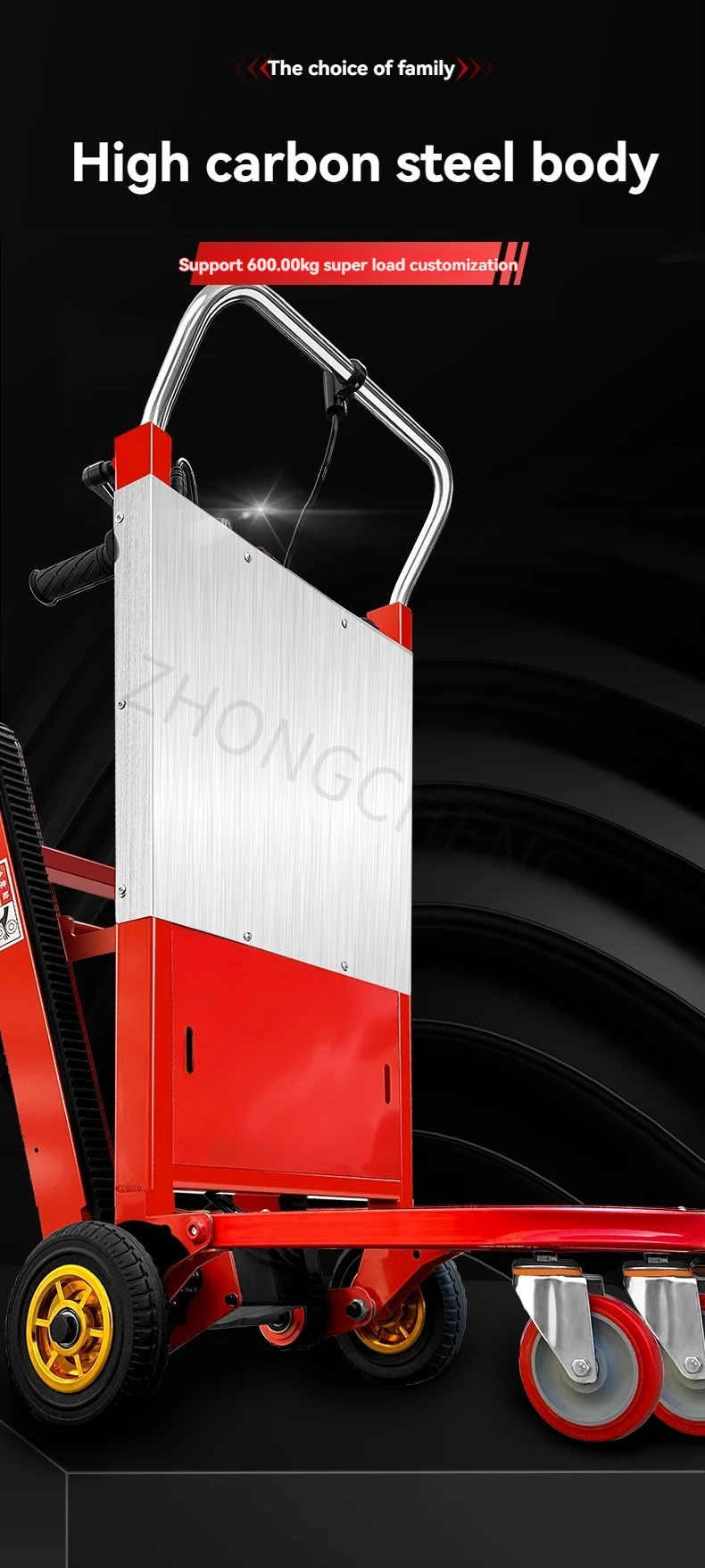 Tracked electric stair climber, used for cargo transportation, a stair-climbing marvel, and a transport vehicle.