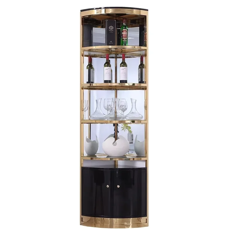 Armoire à vin moderne en acier inoxydable brillant haut de gamme, verre de vitpeterie de cuisine, salon, luxe