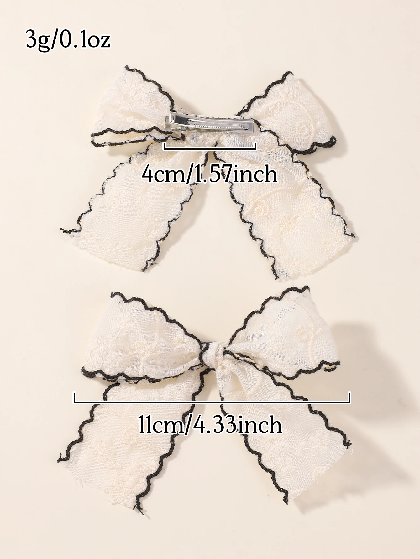 4pcs Long Tail Lace Bow Ponytail Decor Cute Clips Flowers Embroidery Princess Beige Hair Accessories For Party Fashion Barrettes